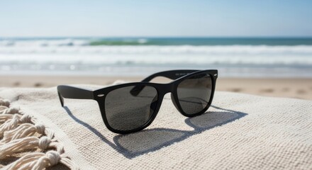 Stylish Sunglasses on a Beach Towel for Summer Relaxation and Vacation