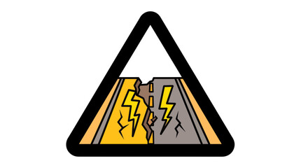 Warning Sign Indicating Potential Road Hazards Due to Seismic Activity or Cracking