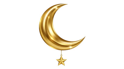 Golden crescent moon and star isolated on transparent background © VectorDesigner
