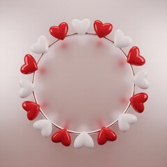 Red and White Hearts Forming a Circle on a Light Pink Background