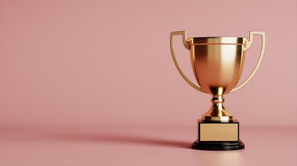 A gleaming golden trophy stands on a pink background, symbolizing achievement