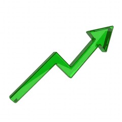 Green 3D Arrow Graph Showing Upward Trend on White Background