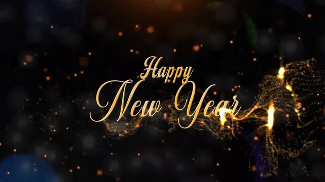 Golden Happy New year text animation glittering against a sparkel background brings festive cheer and evokes holiday magic. New year golden particle text animation. 4k video