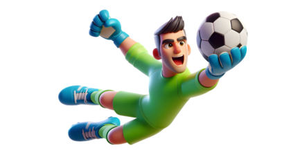 3d cartoon character of goal keeper on transparent background