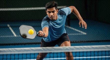 Indian young athlete playing pickleball &mdash; showcasing energy, focus, and agility