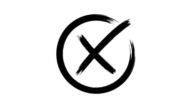 Cross brush hand drawing, round black cross brush drawing, Transparent alpha channel. Hand-drawn black X mark animation with transparent background.