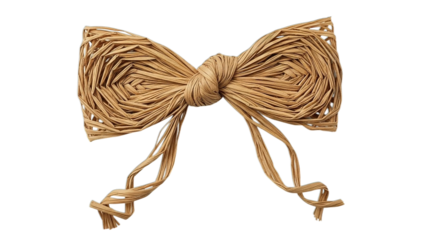 Hand-tied raffia bow knot, isolated on transparent background
