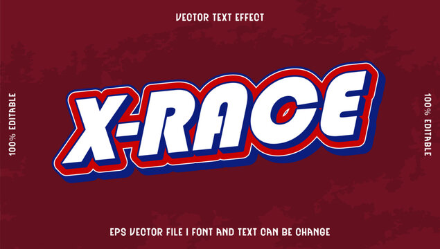 Bold and Energetic Red, White, and Blue Vector Text Effect for Dynamic Racing and Sporty Designs, Fully Customizable Typography Template for Impactful Visuals