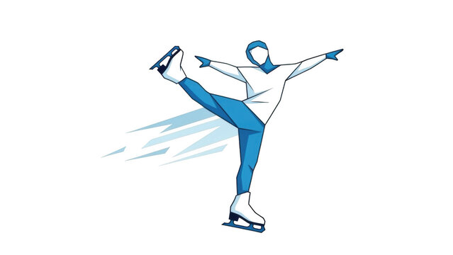 Blue abstract figure skater in dynamic pose on black background figure skating ice skating