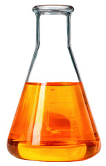 laboratory flask with orange liquid isolated on transparent background