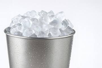 Metal ice bucket highlighting cold refreshing beverage concept with frosty surface ideal for bar drink service hospitality and lifestyle promotional visuals