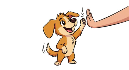 Cartoon dog giving a high five to a human hand puppy 5