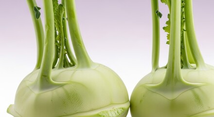 Vibrant Close-Up of Two Fresh Kohlrabi Bulbs on a Gradient Background