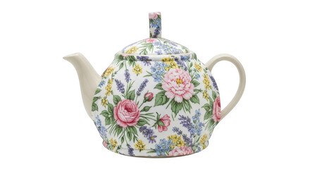 Cream teapot with pink roses and lavender floral pattern image