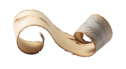 Curled Birch Bark Strip Against Black Background wood natural