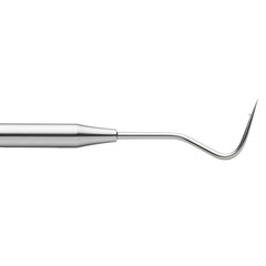 Dental explorer tool with curved pointed tip on black background dental tool scaler