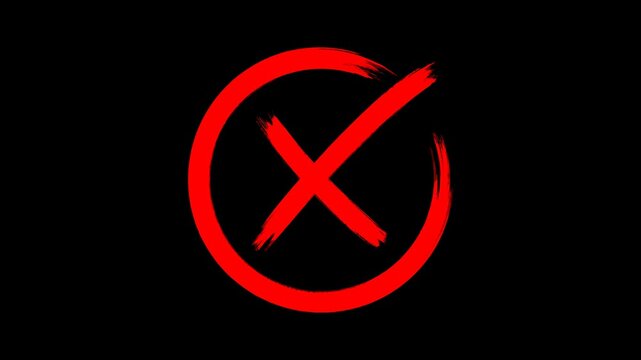 Cross brush hand drawing, round black cross brush drawing, Transparent alpha channel. Hand-drawn right-or-wrong mark animation with a transparent background.