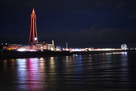 Blackpool illuminations at night in winter