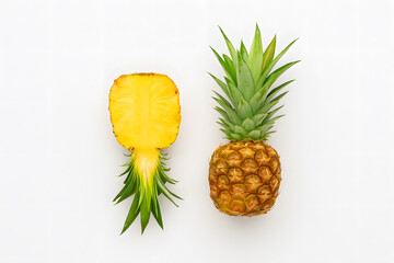 Fresh pineapple dual perspective showcasing vibrant tropical fruit texture perfect for summer themes healthy diet concepts and food advertising visuals