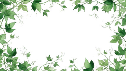 Green ivy vine border with delicate swirls on black background leaves