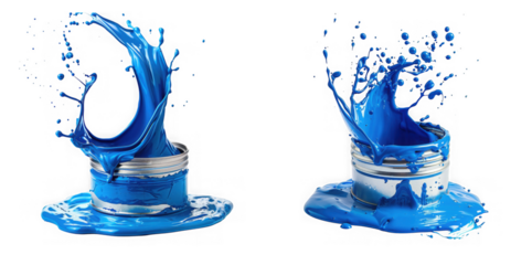 Dynamic blue water splashes captured in midair with vibrant and detailed liquid motion isolated on transparent background