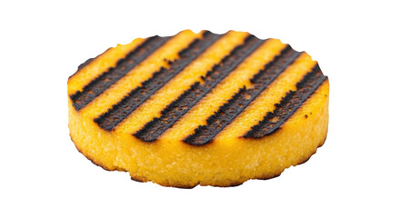 Grilled Polenta Slice with Black Grill Marks on Black Background yellow