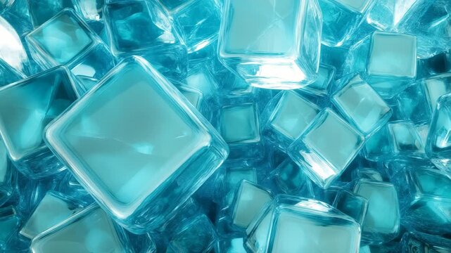dynamic shot of blue ice cubes sparkling and reflecting light