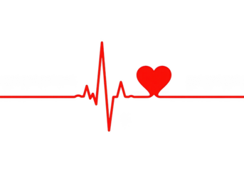 Red heartbeat line and heart isolated on transparent background