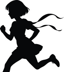Silhouette of a young woman running with a flowing ribbon trail