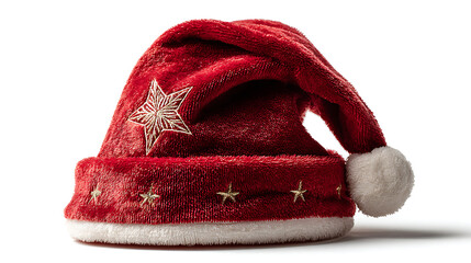Red velvet Santa hat isolated on bright white