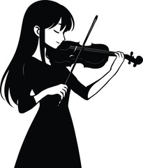 A serene illustration of a young woman playing the violin gracefully