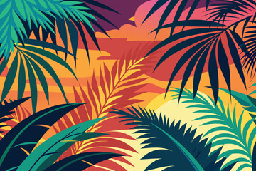 Background with stylized palm leaves tropical vibrant vector design