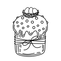 Easter Cake with Bird Nest and Eggs - Hand-Drawn Line Art Vector Illustration