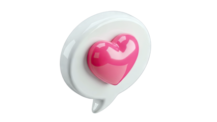 Glossy Pink Heart Inside A White Speech Bubble On A Transparent Background 3D Render