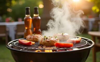 Summer Backyard BBQ Grill Party: Delicious Food, Festive Atmosphere. High quality