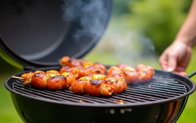 Summer Backyard BBQ Grill Party: Delicious Food, Festive Atmosphere. High quality