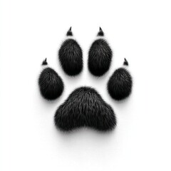 Fluffy black animal paw print made of realistic fur texture on white background in minimal modern design concept Generative AI