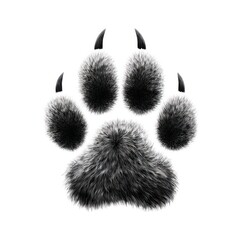 Realistic furry black and white animal paw print with visible claws on clean white background in minimal modern style Generative AI