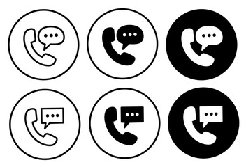 Set of telephone and chat bubble icons in outline and solid fill, representing communication, support, and service
