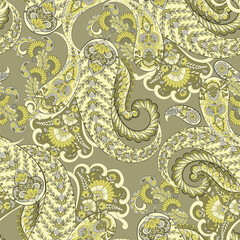 Seamless pattern based on traditional Asian elements Paisley. Traditional colorful seamless paisley vector pattern. Pattern for textile design or fabrics. Fashionable delicate design