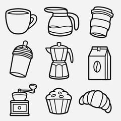 set of coffee with outline style good for icon, symbol, element design, coloring book, etc