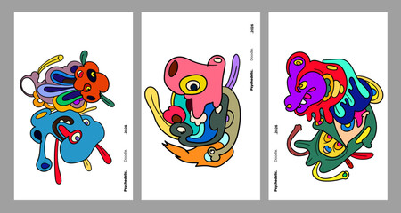 Abstract colorful doodle art design, psychedelic cartoon, pattern seamless background texture vector