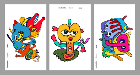 Abstract colorful doodle art design, psychedelic cartoon, pattern seamless background texture vector