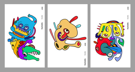 Abstract colorful doodle art design, psychedelic cartoon, pattern seamless background texture vector