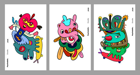 Abstract colorful doodle art design, psychedelic cartoon, pattern seamless background texture vector