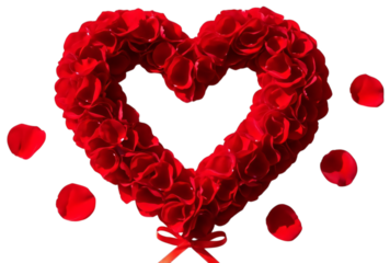 Red Rose Petal Heart Wreath with Ribbon Tie Transparent Background