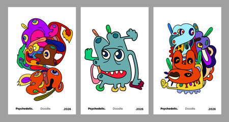 Abstract colorful doodle art design, psychedelic cartoon, pattern seamless background texture vector