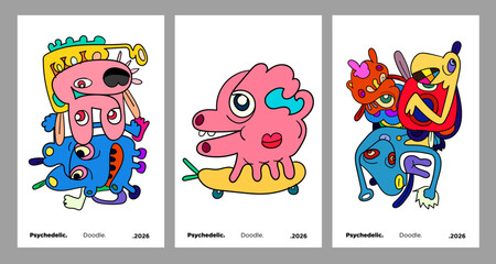 Abstract colorful doodle art design, psychedelic cartoon, pattern seamless background texture vector