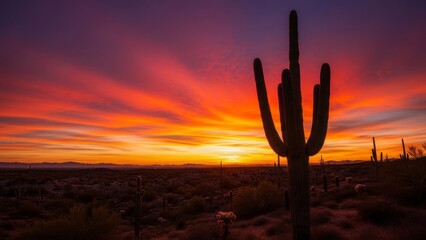 Resilient Cactus Silhouette Against Fiery Desert Sunset