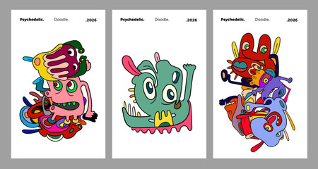 Abstract colorful doodle art design, psychedelic cartoon, pattern seamless background texture vector